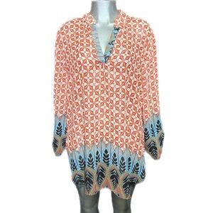 Auditions Colorful Lightweight Bohemian Tassel Tunic Top Plus Size 2XL V Neck